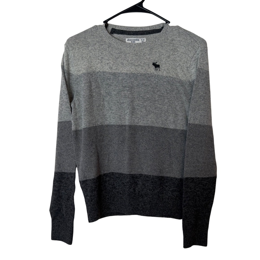 Abercrombie Kids Gray Gradient Block Striped Crewneck Sweater Size 11/12 Logo